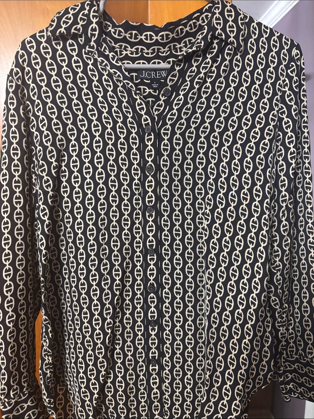 J. Crew Black Button-Down Shirt with White Chain-Link Print